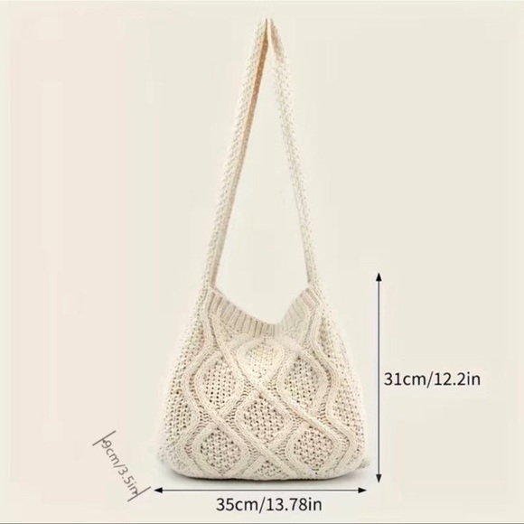Off White Crochet Knit Handbag Shoulder Bag Crossbody Purse Nwt - Picture 7 of 8